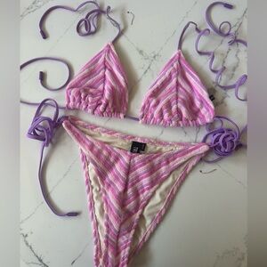 Triangl Bikinis Pink and Purple Striped Bikini Set